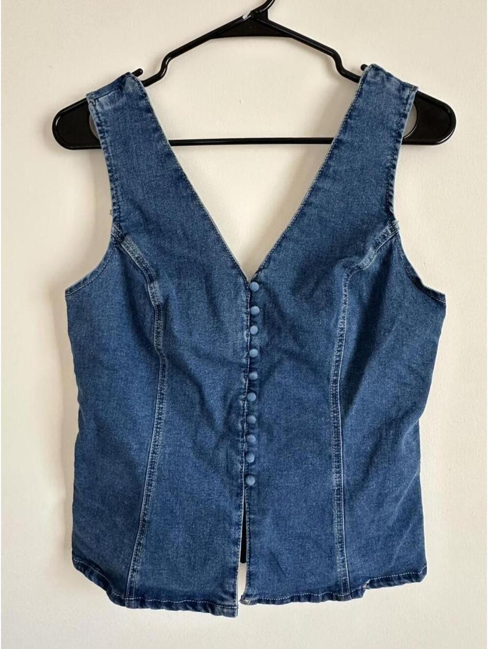 Emerson Lang Denim Vest Top Women’s Large Button Front Fitted Y2K Cropped